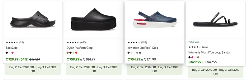 Crocs Canada: Buy More, Save More, up to 30% off + Sale up to 50% off