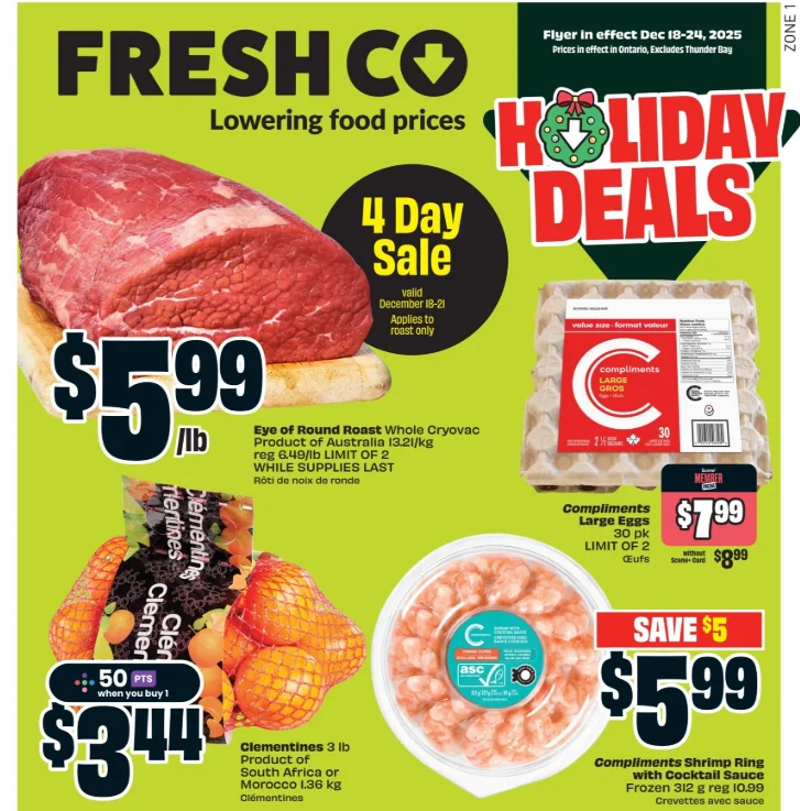 Freshco Ontario: Eye of Round Roast $5.99/lb December 18th – 21st