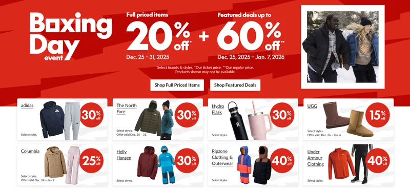 Sport Chek Canada Boxing Day 2025 Deals Sale: 20% off Full Priced Items + Featured Deals up to 60% off